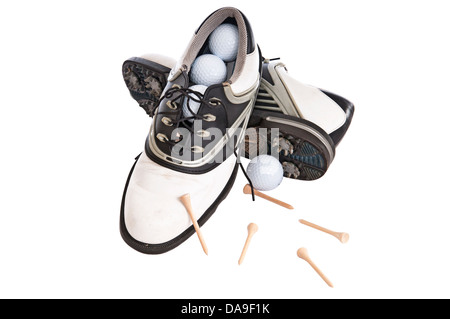 Womens chaussures de golf avec tees et balles de golf Banque D'Images