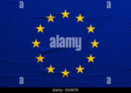 Grunge blue drapeau de l'Union européenne avec superposition d'une étoile jaune texture grunge Banque D'Images