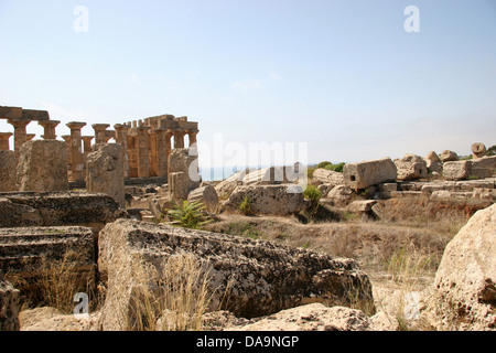 L'Italie, l'Europe, en Sicile, Selinunte, temple, antiquité, archéologie grecque, colonnes, acropole, Banque D'Images