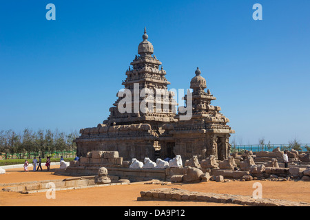 L'Inde, l'Inde du Sud, en Asie, le Tamil Nadu, Mamallapuram, Mahabalipuram, Shore Temple, Temple, classé au patrimoine mondial, dravidiennes, célèbre, l'unes Banque D'Images