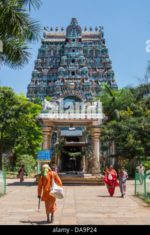 L'Inde, l'Inde, Asie, Tamil Nadu, Tiruchirappali, Trichy, Jambukeshwara, Temple, Thiruvanaikaval, Seigneur, Shiva, art, colorfu Banque D'Images