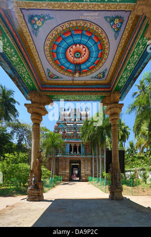 L'Inde, l'Inde, Asie, Tamil Nadu, Tiruchirappali, Trichy, Jambukeshwara, Temple, Thiruvanaikaval, Seigneur, Shiva, art, colorfu Banque D'Images