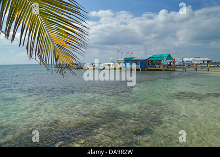 San Pedro, l'Amérique centrale, le Belize, Ambergris Caye,, cays, Caraïbes, île, Pier, tropical, la mer Banque D'Images