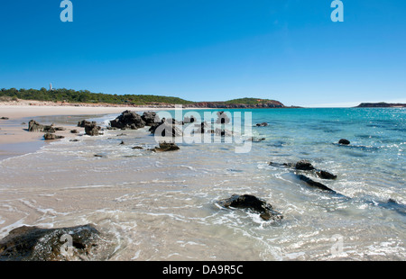 Les rochers et les coquilles de moules de sable à la plage de l'est de Cape Leveque, la péninsule de Dampier, Kimberley, Australie occidentale Banque D'Images