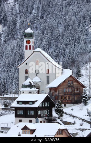 Gotthard, parcours du Gothard, chapelle, église, catholique, religion, neige, Suisse, Europe, Uri, Wassen, hiver Banque D'Images