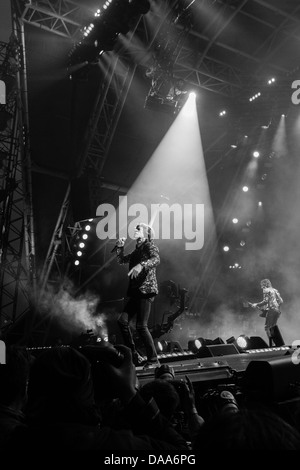 Mick Jagger des Rolling Stones garniture au festival de Glastonbury 2013. Banque D'Images