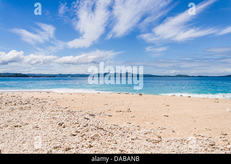 Les oiseaux de voler au-dessus de la plage de Nosy Be, Madagascar Banque D'Images