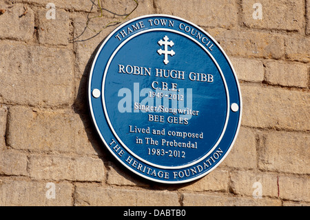 Robin Gibb blue plaque, l'Prebendal, Thame, Oxfordshire, UK Banque D'Images