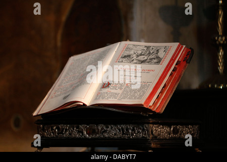 Bible latine, cathédrale Saint Salvators, Bruges, Flandre occidentale, Belgique, Europe Banque D'Images