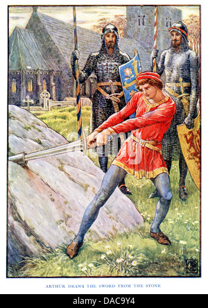 Arthur appelle l'épée de la pierre, chevaliers du roi Arthur, Walter Crane Banque D'Images