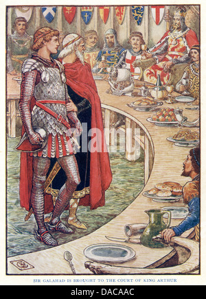 Sir Galahad est portée à la cour du roi Arthur, Les chevaliers du roi Arthur, Walter Crane Banque D'Images