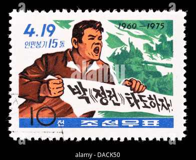 Timbre-poste à partir de la Corée du Nord représentant le 19 avril Corée du People's Uprising (15e anniversaire). Banque D'Images