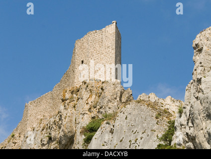 Château de Peyrepertuse, un château Cathare, Languedoc, France, Europe Banque D'Images