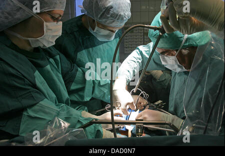 Fichier - une archive photo datée du 15 novembre 2007 montre l'enlèvement d'un rein au cours d'une opération à l'hôpital d'urologie de l'Hôpital universitaire de Jena Jena, Allemagne. Après des mois de négociations nouveau refulations pour les dons d'organes ont été élaborés. Citicens sont d'être régulièrement remis en question quant à la volonté d'être donneur d'organes theri annoncé les fractions du Bundestag je Banque D'Images