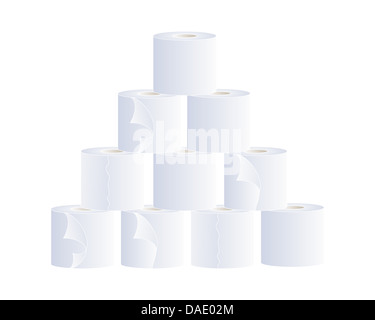 Une illustration d'une pile de papier blanc papier toilette isolé sur fond blanc Banque D'Images