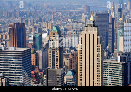 Vue panoramique à partir de la plate-forme d'observation 'Top of the Rock' du Rockefeller Center au centre-ville de Manhattan, USA, New York, Manhattan Banque D'Images