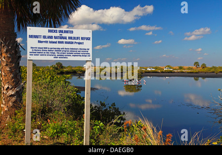 Merritt Island National Wildlife Refuge, plaque d'information, USA, Floride, Merritt Island Banque D'Images