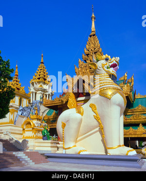 Portail sud de la pagode Shwedagon, le plus important bâtiment sacré et centre religieux du pays, la Birmanie, Yangon Banque D'Images