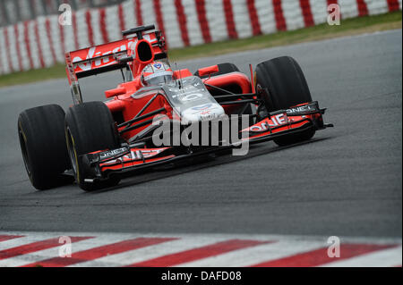 L'allemand Timo Glock, pilote de formule 1 de l'équipe Marussia Virgin Racing en action au cours de l'épreuve officielle qui courent le long de la 'Circuit de Catalunya' course de Montmelo près de Barcelone, Espagne, 19 février 2011. Photo : David Ebener Banque D'Images