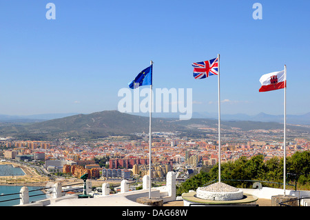 Vue du Rocher de Gibraltar à la ville, Gibraltar, Gibraltar Banque D'Images