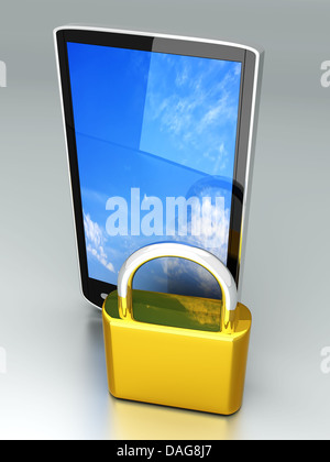 Un smartphone verrouillé. Illustration en rendu 3D . Banque D'Images