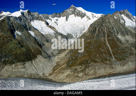 Vue depuis l'Eggishorn (2926 m) à l'Aletsch Glacier et l'Aletschhorn (4195 m), Suisse, Valais, Haut-valais, Valais Banque D'Images