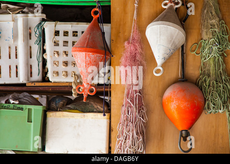 Détail de filets de pêcheurs et des outils de travail à Lago Maggiore, Italie Banque D'Images