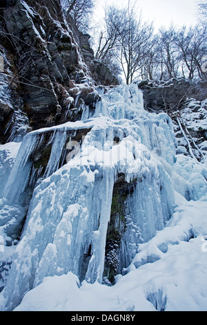 Plaesterlegge cascade gelée, l'Allemagne, en Rhénanie du Nord-Westphalie, Rhénanie-Palatinat, Bestwig Banque D'Images