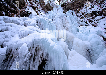 Plaesterlegge cascade gelée, l'Allemagne, en Rhénanie du Nord-Westphalie, Rhénanie-Palatinat, Bestwig Banque D'Images