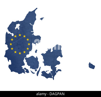 Drapeau européen carte du Danemark isolé sur fond blanc. Banque D'Images