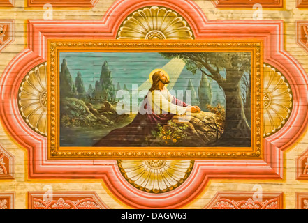 16e siècle peinture sur un plafond de l'église représentant Jésus dans le jardin de Gethsémani. Banque D'Images