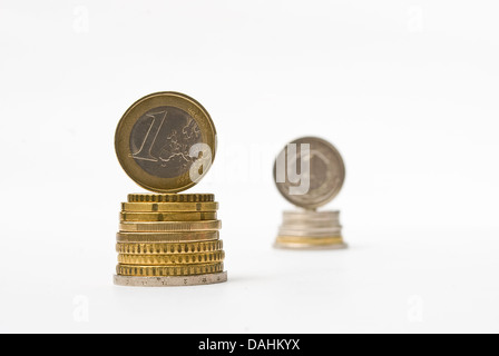 Pile de pièces de monnaie euro et zloty. Comparaison des taux de devises concept Banque D'Images