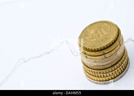 Pièces en euros et le cours des actions comme service de change ou concept financier Banque D'Images