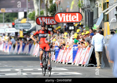 Lyon, France. Le 13 juillet, 2013. Étape 14 Tour de France , Saint Pourcain sur Sioule à Lyon Lyon, BMC 2013, Van Garderen Tejay franchit la ligne à Lyon Crédit : Action Plus de Sports/Alamy Live News Banque D'Images