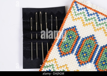 Tapestry/aiguilles broderie tapisserie brodée dans un cas. Banque D'Images