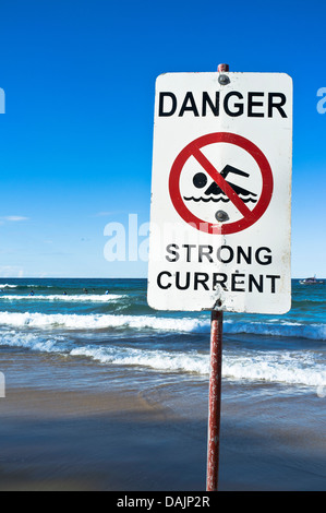 Dh Manly Beach Sydney Australie natation nageurs Danger panneau d'avertissement de courant fort Banque D'Images