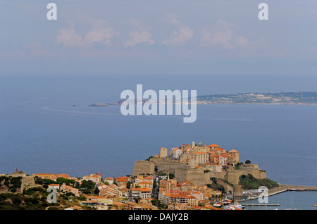 La citadelle (château) de Calvi entourée par la mer méditerranée. Calvi est dans le département Haute-Corse, France sur la Banque D'Images