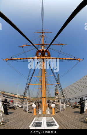 Chatham, Kent, Angleterre. Cran-gevrier. HMS Gannet (1878) mât et gréement Banque D'Images