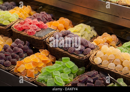 Jelly sweets pour vente à la marché de la Boqueria - Barcelone, Catalogne, Espagne Banque D'Images