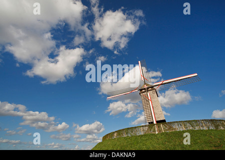 Moulin à vent sur une colline herbeuse se profilent dans le ciel bleu, Belgique, Vlaamse Ardennen Banque D'Images