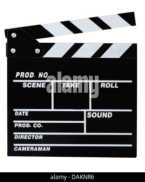 Classic black movie clapper board isolated on white Banque D'Images