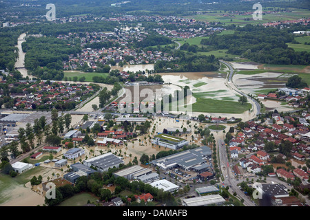 Kolbermoor à fleuve Mangfall inondé en juin 2013, l'Allemagne, Bavière, Rosenheim, Kolbermoor Banque D'Images