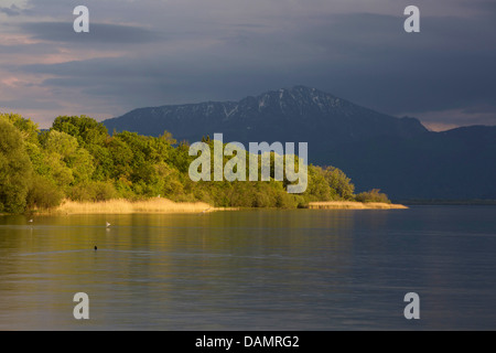 Les derniers rayons de soleil avant la tempête sur le Chiemsee, en Allemagne, en Bavière, le lac de Chiemsee, Grabenstätt Banque D'Images