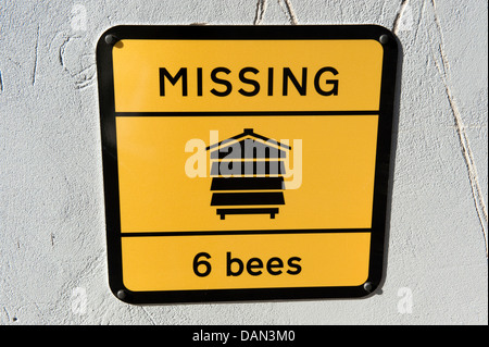 6 manquant signe Six Abeilles Abeille Jaune Noir Attention Banque D'Images