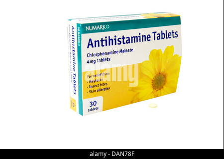 Chlorphenamine maleate antihistaminique (comprimés) pour le rhume des foins les piqûres et les allergies cutanées Banque D'Images