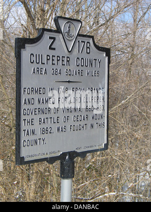 CULPEPER COMTÉ formé en 1748 de l'Orange, et le nom de Lord Culpeper, gouverneur de Virginie, 1680-1683. La bataille de Cedar Mountain, 1862, a été menée dans ce comté. Conservation & Development Commission, 1937 Banque D'Images