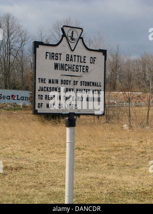 Première BATAILLE DE WINCHESTER Le corps principal de l'armée de Stonewall Jackson arrêté ici pour se reposer au petit matin du 25 mai 1862. Banque D'Images