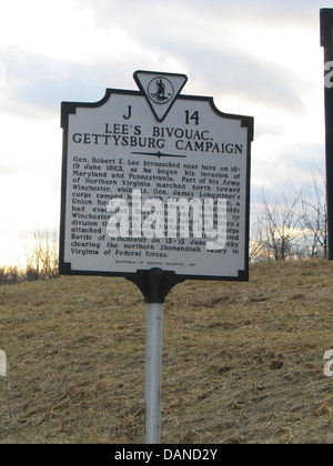 LEE'S BIVOUAC, GETTYSBURG CAMPAIGN le général Robert E. Lee près de bivouac ici les 18 et 19 juin 1863, comme il a commencé son invasion de Marie Banque D'Images