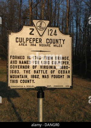 CULPEPER COMTÉ Salon 384 milles carrés formé en 1748 de l'Orange, et le nom de Lord Culpeper, gouverneur de Virginie, 1680-1683. La bataille de Cedar Mountain, 1862, a été menée dans ce comté. Conservation & Development Commission, 1929. Banque D'Images