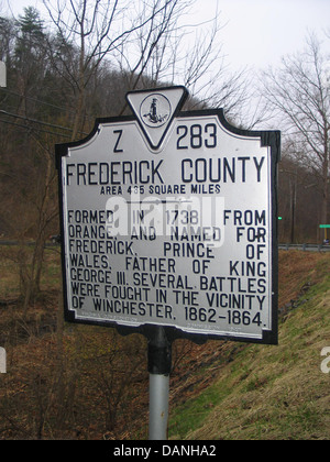 FREDERICK COUNTY Area 485 milles carrés formé en 1738 de l'Orange, et le nom de Frederick, Prince de Galles, père du roi George III. Plusieurs batailles ont été livrées dans les environs de Winchester, 1862-1864. Virginia Conservation Commission, 1947. Banque D'Images